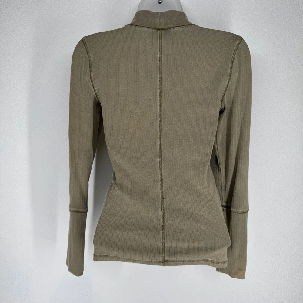 Intimately Free People Ribbed Mock Neck Long Sleeve Top Olive Green Small Boho